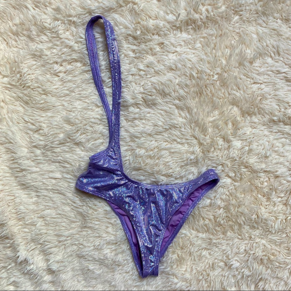 Holographic Purple One-Shoulder Swim Bikini Dance Bottoms